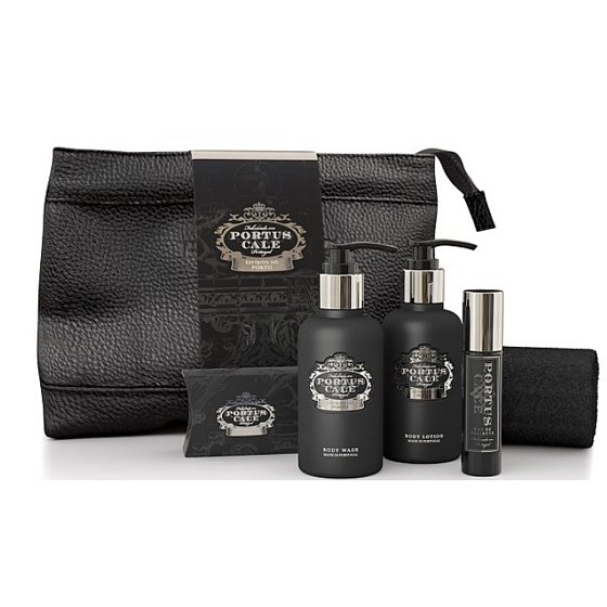 Castelbel Black Edition shower gel 100 ml + eau de toilette 10 ml + body lotion 100 ml + toilet soap 40 g + towel 30 x 32 cm + resealable cover, travel cosmetic set for men