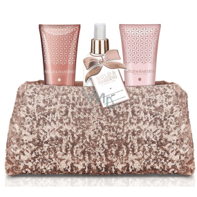 Baylis & Harding Jojoba, Silk and Almond Oil shower gel 100 ml + hand and body lotion 100 ml + body spray 100 ml + pink sequin handbag, cosmetic set