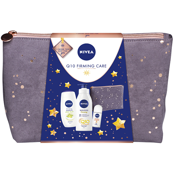 Nivea Q10 Firming Care Q10 + vitamin C firming body lotion 400 ml + Care & Star Fruit shower gel 250 ml + Stress Protect ball antiperspirant 50 ml + bag, cosmetic set