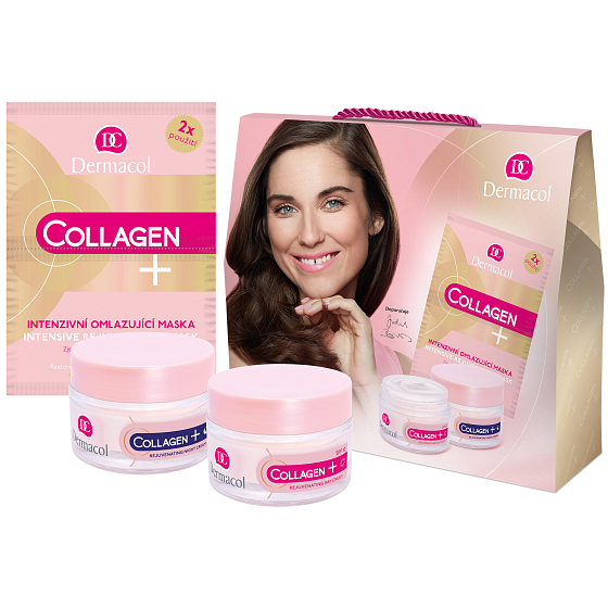 Dermacol Collagen + Rejuvenating SPF10 intensive rejuvenating day cream 50 ml + Collagen + Rejuvenating night cream 50 ml + Collagen + Intensive Rejuvenating face mask 2 x 8 g, cosmetic set