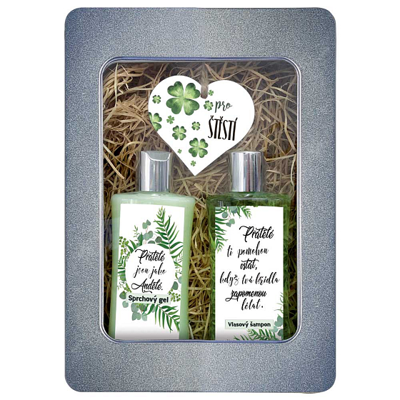 Bohemia Gifts Friendship Hemp Shower Gel 250 ml + Hair Shampoo 250 ml + wooden decoration + tin box, cosmetic set