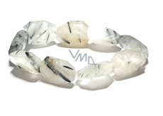 Crystal with Tourmaline elastic bracelet raw natural stone 2 cm / 16 - 17 cm, stone of stones