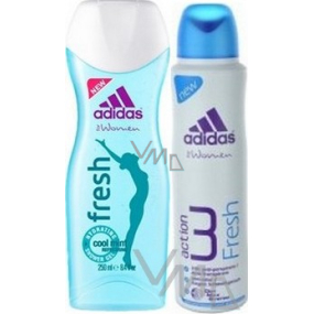 Adidas Fresh Shower Gel 250 ml + Action 3 Fresh antiperspirant deodorant spray 150 ml, cosmetic set