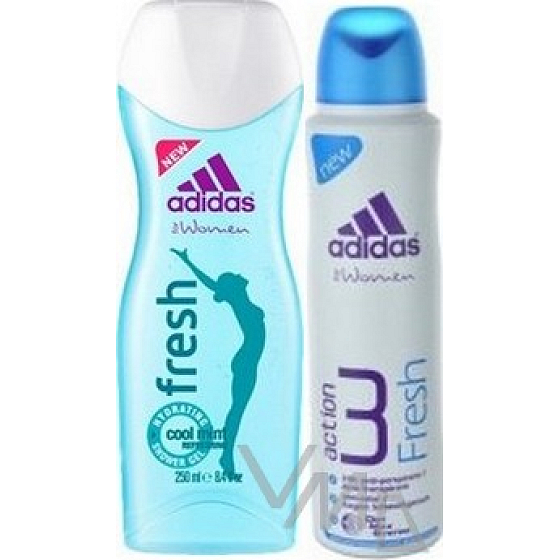 Adidas Fresh Shower Gel 250 ml + Action 3 Fresh antiperspirant deodorant spray 150 ml, cosmetic set