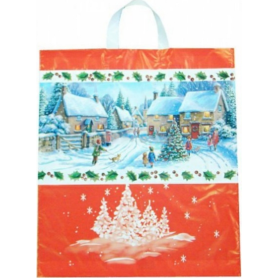Press Plastic bag 45 x 50 cm with handle Christmas village 1 piece