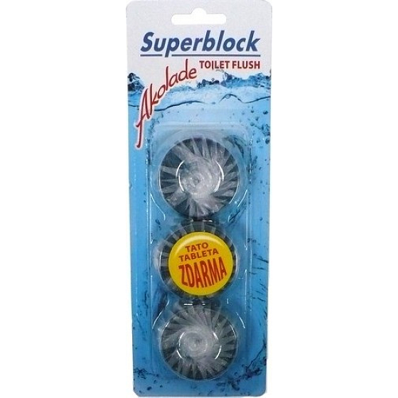 Akolade Superblock Blue WC block into the 3 x 50 g tank