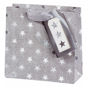 BSB Luxury gift paper bag 14.5 x 15 x 6 cm Christmas Silver Stars VDT 416 - CD