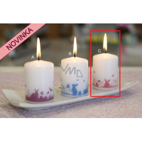Lima Bunnies in the grass pink candle white cylinder 50 x 70 mm 1 piece