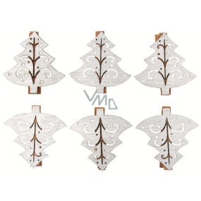 Wooden tree on a peg white 6 cm 6 pieces