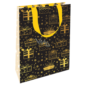 Nekupto Gift paper bag luxury 11 x 18 cm Christmas black gold gifts WLFS 1989