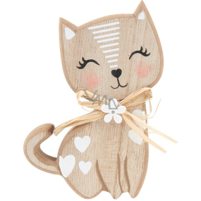 Wooden cat with bow and hearts 11 cm