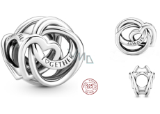Charm Sterlingové stříbro 925 Srdce v kroužcích - spolu + zirkony, korálek na náramek láska