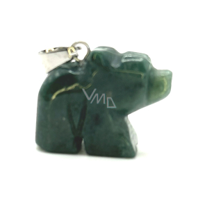 Chalcedony green Bear pendant natural stone, hand cut figurine 1,8 x 2,5 x 8 mm, stone of love, joy