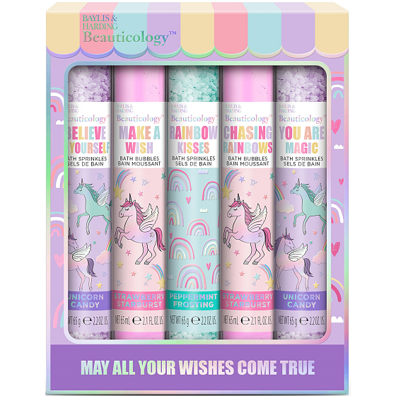 Baylis & Harding Unicorn bath crystals 2 x 65 g + bath foam 3 x 65 ml, cosmetic set for women