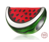 Charm Sterling silver 925 Watermelon, bead for bracelet, food