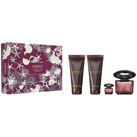 Versace Crystal Noir parfémovaná voda 90 ml + sprchový gel 100 ml + tělové mléko 100 ml + parfémovaná voda 5 ml, dárková sada pro ženy