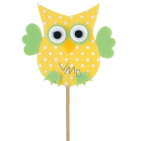 Felt owl with dots yellow recess 7 cm + skewers