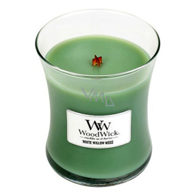WoodWick White Willow Moss - Willow and Moss scented candle with wooden wick and lid glass medium 275 g