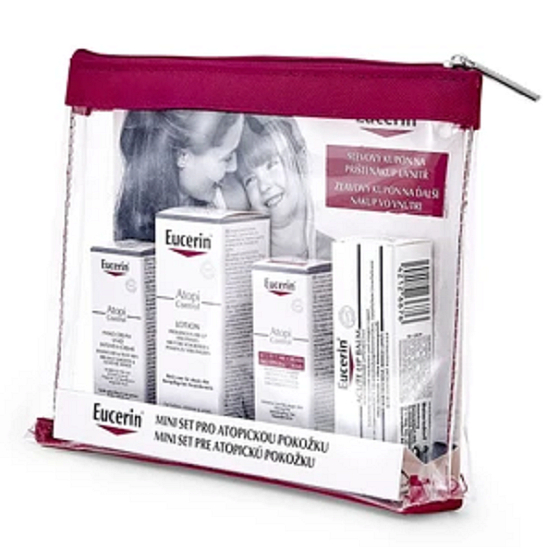 Eucerin AtopiControl body lotion 20 ml + Acute cream 7 ml + hand cream 7 ml + lip balm, cosmetic set for atopic skin