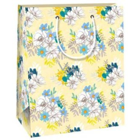 Ditipo Gift paper bag 18 x 10 x 22.7 cm yellow, white-blue QC flowers