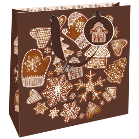 Nekupto Gift paper bag 23 x 23 cm Christmas brown gingerbread