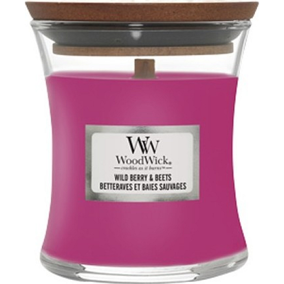 WoodWick Wild Berry & Beets scented candle with wooden wick and lid glass small 85 g
