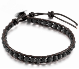 Lava black, leather bracelet natural stone, handmade, clasp, ball 4 mm / 17 - 23 cm, born of the four elements