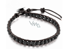 Lava black, leather bracelet natural stone, handmade, clasp, ball 4 mm / 17 - 23 cm, born of the four elements