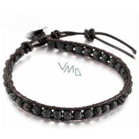 Lava black, leather bracelet natural stone, handmade, clasp, ball 4 mm / 17 - 23 cm, born of the four elements