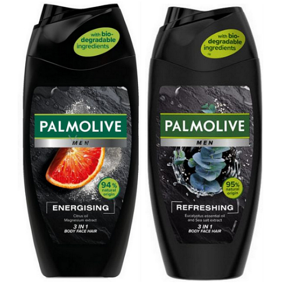 Palmolive Men Energising 3in1 shower gel for men 250 ml + Men Refreshing 3in1 shower gel for body, face and hair 250 ml, 18 pieces carton