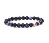 Agate purple facet bracelet elastic natural stone, ball 6 mm / 16 - 17 cm, symbolizes the element of earth
