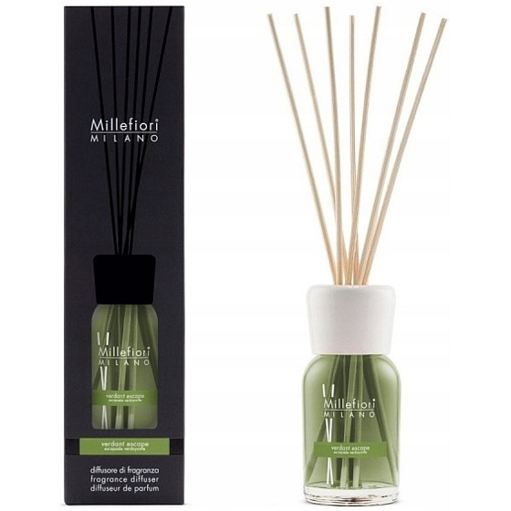 Millefiori Milano Natural Verdant Escape - Escape into the green Diffuser 100 ml + 7 stems 25 cm long for smaller spaces lasts 5-6 weeks