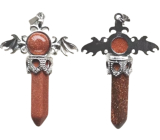Goldstone gold cross made of alloy and natural stone 5.3 x 3.7 x 12 mm, stone of ambition
