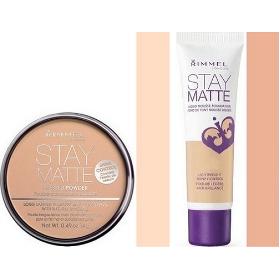 Rimmel London Stay Matte Powder 003 Peach Glow 14 g + Stay Matte Liquid Mousse make-up 103 True Ivory 30 ml