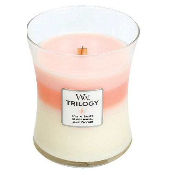 WoodWick Trilogy Island Getaway - Island Escape scented candle with wooden wick and lid glass medium 275 g