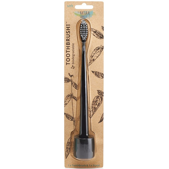 The Natural Family Co. Soft Bio toothbrush and stand Black made of resin and corn starch