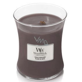 WoodWick Suede & Sandalwood - Suede sandalwood scented candle with wooden wick and lid glass medium 275 g