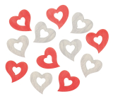 Red and white wooden hearts 4 cm, 12 pieces