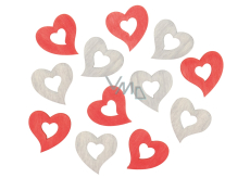 Wooden red-white hearts 4 cm, 12 pieces