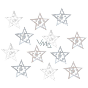 Wooden star with glue Natural, grey, white 4 cm 12 pieces