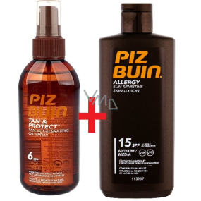 Piz Buin Allergy SPF15 sun protection lotion 200 ml + Tan & Protect SPF6 sun protection oil 150 ml spray, duopack