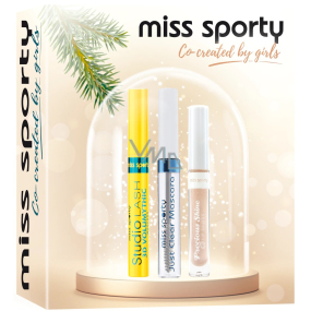 Miss Sporty Studio Lash 3D Volumythic mascara 8 ml + Precious Shine lip gloss 15 Universal Nude 7,4 ml + Just Clear mascara colorless 8 ml, cosmetic set for women