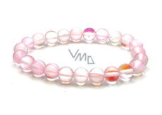 Opalite pink matt bracelet elastic, synthetic stone ball 8 mm / 16-17 cm, wishing and hope stone