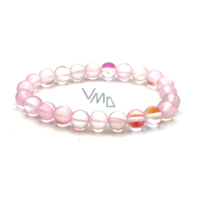 Opalite pink matt bracelet elastic, synthetic stone ball 8 mm / 16-17 cm, wishing and hope stone