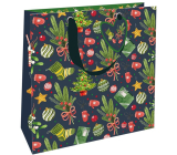 Nekupto Gift paper bag luxury 23 x 23 cm Christmas tree, mistletoe, socks