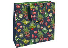 Nekupto Gift paper bag luxury 23 x 23 cm Christmas tree, mistletoe, socks