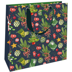 Nekupto Gift paper bag luxury 23 x 23 cm Christmas tree, mistletoe, socks