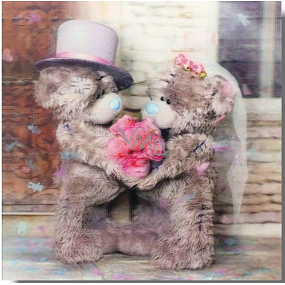 Me to You 3D Envelope Greeting Card, Teddy bears in love with a bouquet, 15.5 x 15.5 cm