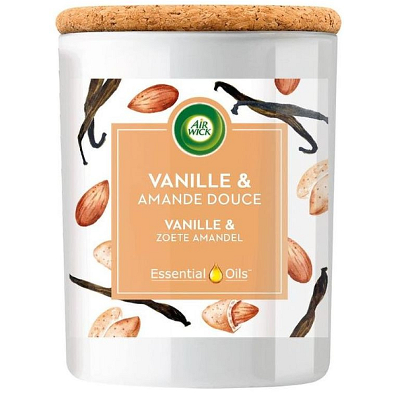 Air Wick Essential Oils Vanilla Bean & Sweet Almond - Vanilla and Sweet Almond Scented Candle Glass 185 g