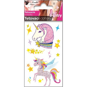 Colorful children's tattoo decals with glitters Unicorns 10.5 x 6 cm